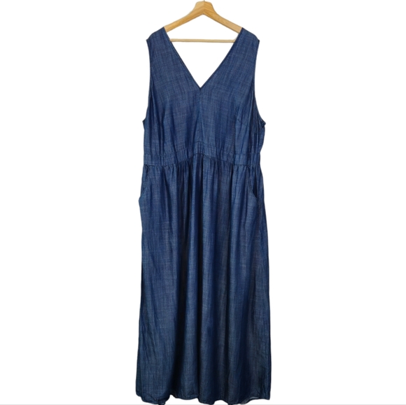 STANDARDS & PRACTICES Nimah Tencel Maxi Womens Plus Blue Chambray Dress - Picture 3 of 8